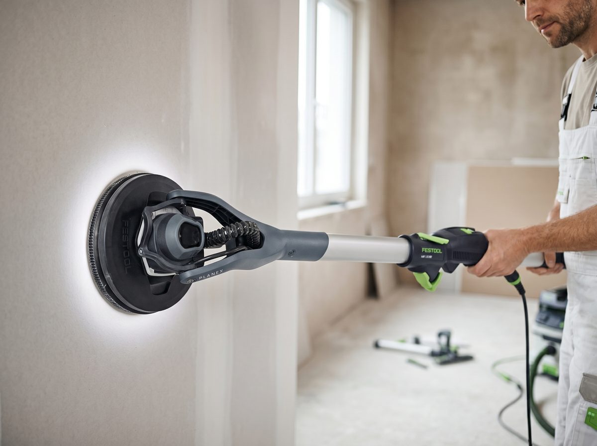 Festool Planex LHS 2 darbībā &mdash; Ģipškartona slīpēšana
