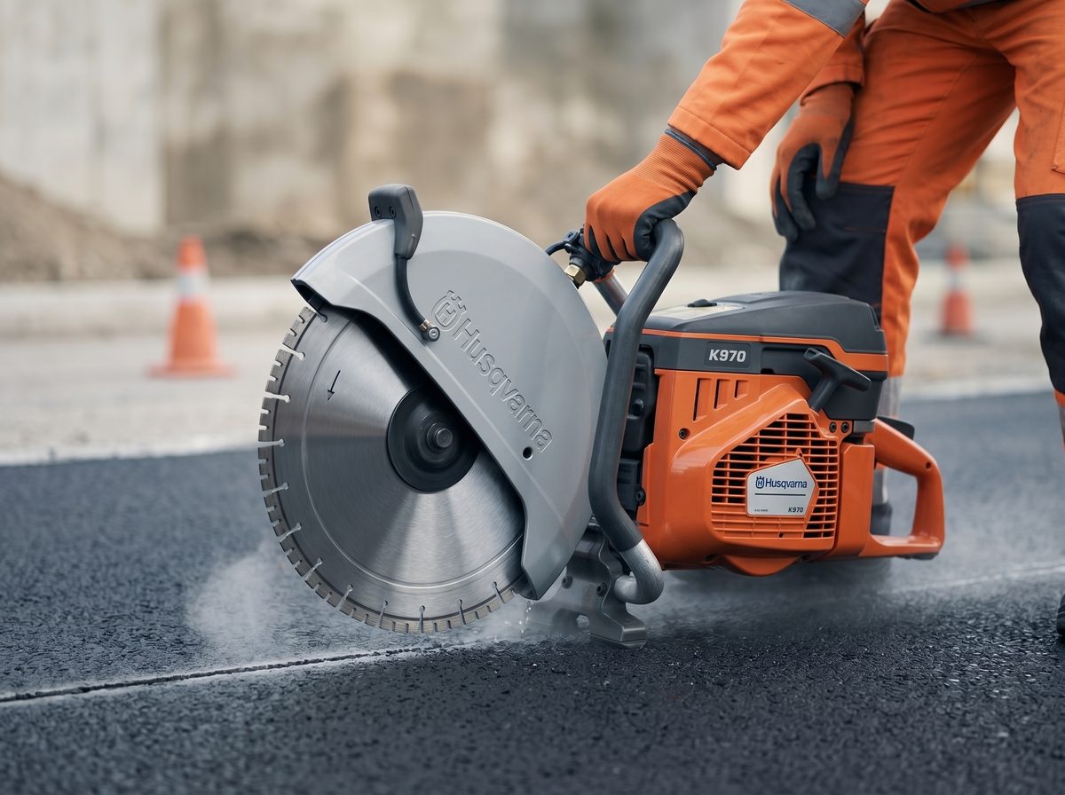 Husqvarna K970 darbībā &mdash; Asfalta griešana